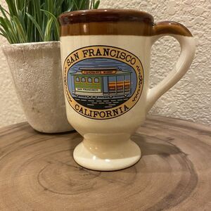 Vintage San Francisco Brown Cream Mug Footed Trolley Car California Souvenir